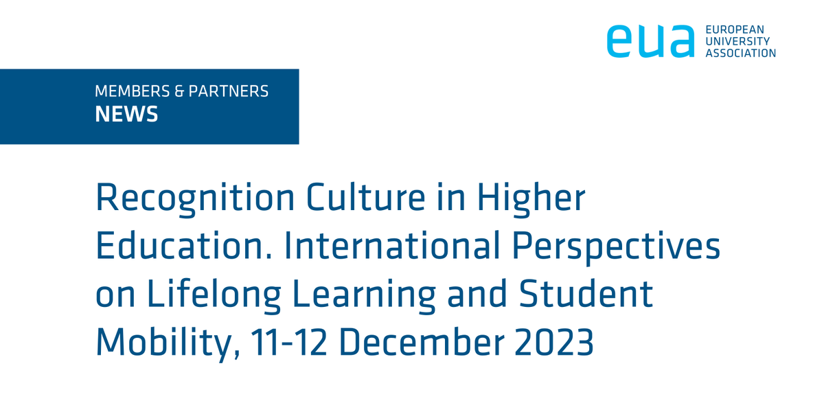 On 11-12 December 2023 <a href="/ProjektMODUS/">Projekt MODUS</a> of the German Rectors' Conference (<a href="/HRK_aktuell/">Hochschulrektorenkonferenz (HRK)</a>) will host an international conference on “Recognition Culture in Higher Education. International Perspectives on Lifelong Learning and Student Mobility" in Bonn, Germany: bit.ly/3RV9FcK