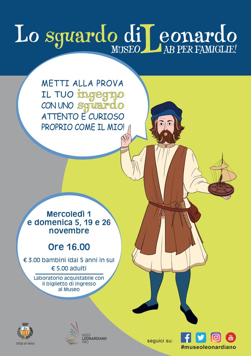 museoleonardo's tweet photo. Continuano per tutto il mese di novembre gli appuntamenti con Lo Sguardo di Leonardo, il MuseoLab per le famiglie che vogliono mettere alla prova il loro ingegno e capacità di osservazione!

Scopri di più: https://t.co/eK0xTuFViZ https://t.co/xloGLwKWOr