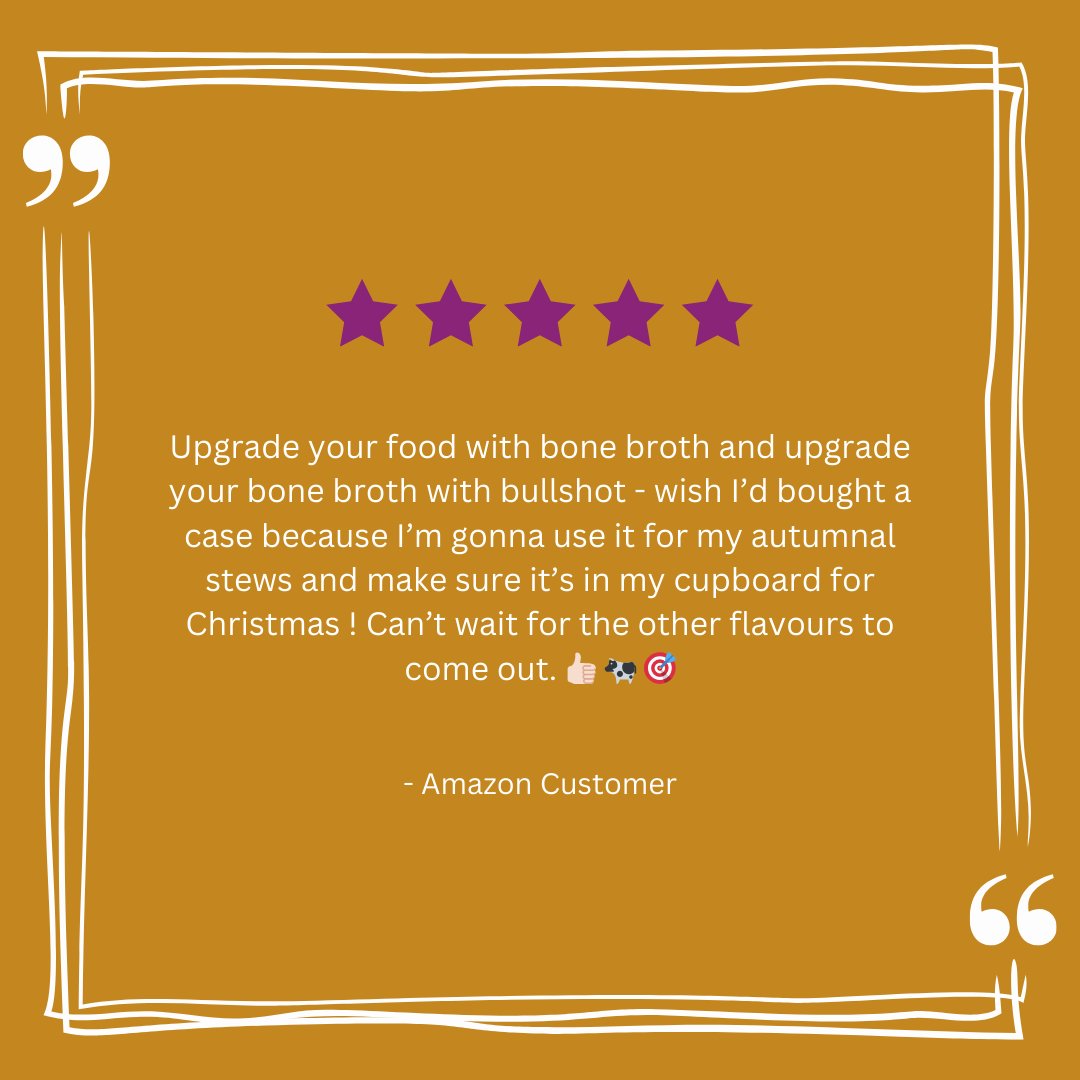 BullshotBroth's tweet photo. Straight from the Amazon Reviews: ANOTHER happy customer! 🎯🐮  Shop via https://t.co/K0wMNbXhrq

#bullshot #bonebroth #broth #bone #meat #british #sale #amazon #flashsale #diet #weightloss #review #5star #keto #protein #collagen #lowcalorie #healthy #healthyeating #fasting https://t.co/gZbgA2FkrC
