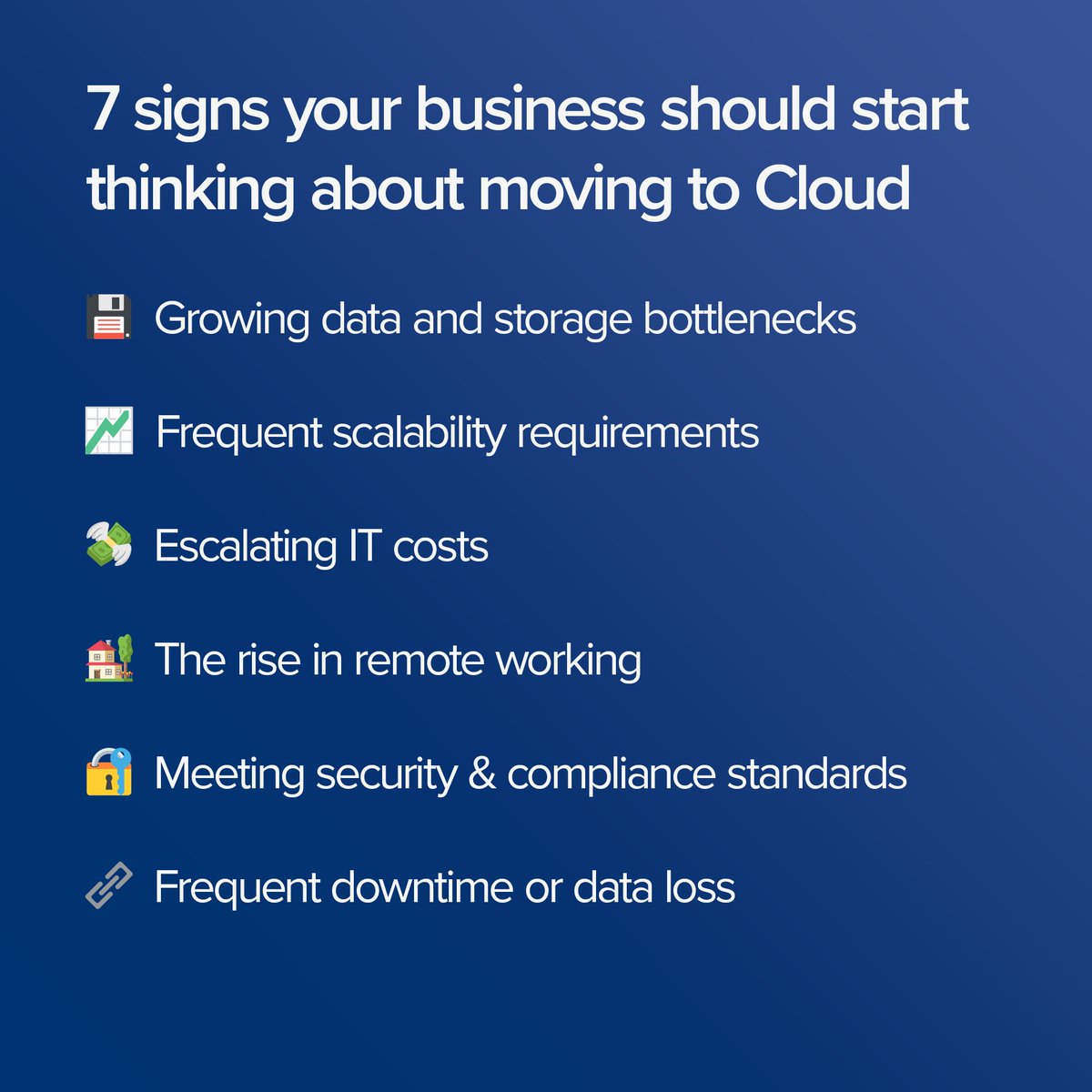 CONXTDTech's tweet image. Cloud isn&apos;t just a technological upgrade; it&apos;s a strategic move that can greatly impact your organisation&apos;s efficiency and competitiveness💡Swipe right to view our top 7 signs that your business should start thinking about moving to the Cloud 👉  buff.ly/474BRyh