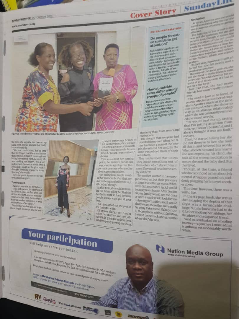 faithagumya's tweet photo. All I can say is everything has been and is worthwhile, through your vulnerability you do not know how many people you could be helping.
Thank you @DailyMonitor @nsimbi_angela @OdokiJ
#Sundaymonitor
#MentalHealthAwareness
#EndSuicideUg https://t.co/YnnuNzia0o