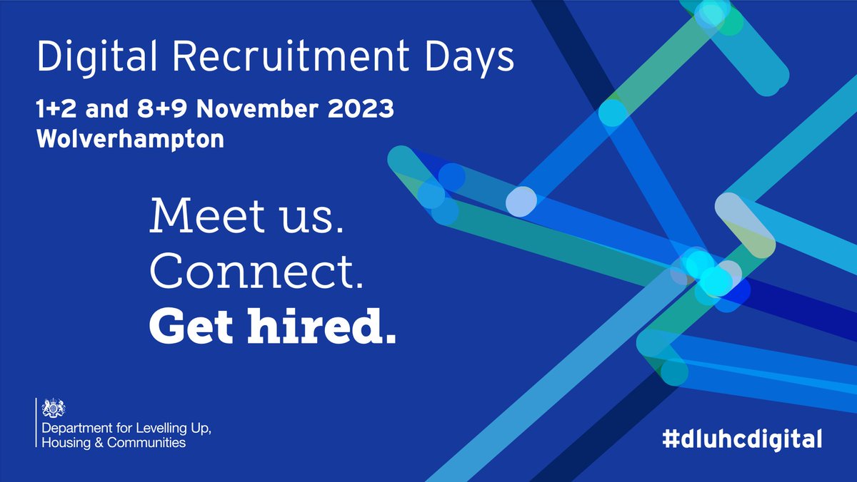 LDgovUK's tweet photo. There's still time to register for the #DLUHCDigital Recruitment Days in Wolverhampton on 1,2,8 and 9 November.

If you’re looking for a meaningful and exciting digital career, this is a great way to talk to the team and potentially get hired!

Register 👇
https://t.co/aQNN3dojvR https://t.co/PrXUDdtSsw