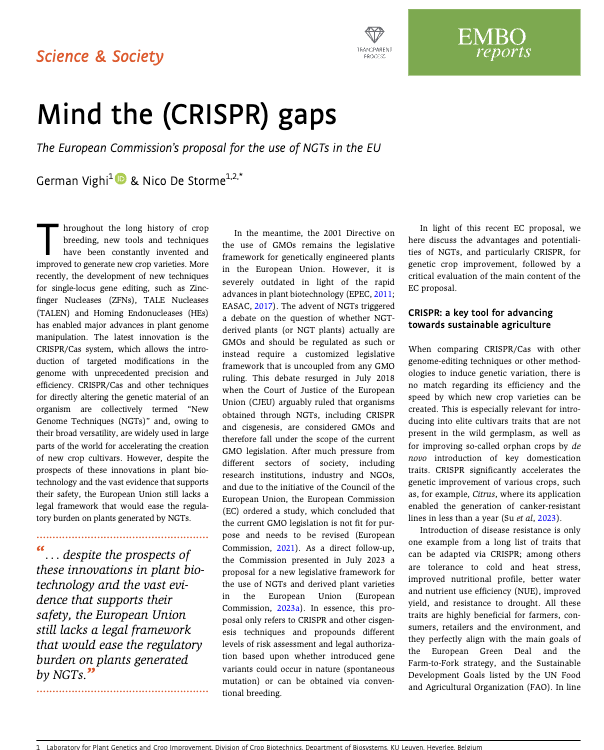 KU Leuven Plant Institute (@leuvenplantinst) on Twitter photo 🌿 Is the EU missing out on the benefits of CRISPR in agriculture? Learn about the latest EC proposal and its implications in this must-read article by <a href="/GermanVighi/">Germán Vighi</a> and <a href="/NicoDeStorme/">Nico De Storme</a>. 🌍🌱 #CropBreeding #GeneEditing doi.org/10.15252/embr.… 🌿 Is the EU missing out on the benefits of CRISPR in agriculture? Learn about the latest EC proposal and its implications in this must-read article by <a href="/GermanVighi/">Germán Vighi</a> and <a href="/NicoDeStorme/">Nico De Storme</a>. 🌍🌱 #CropBreeding #GeneEditing doi.org/10.15252/embr.…