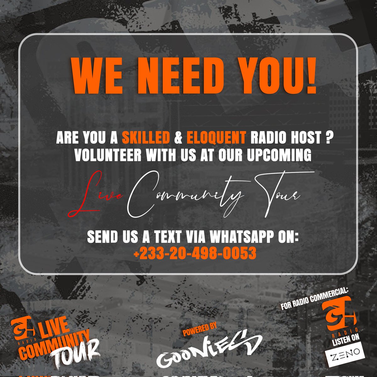 BenjaminAbabio's tweet photo. We need you! Join the community tour with us. Kindly share this across, somebody would want this! #radiotour #GRADIO #volunteers https://t.co/8OElWETL27
