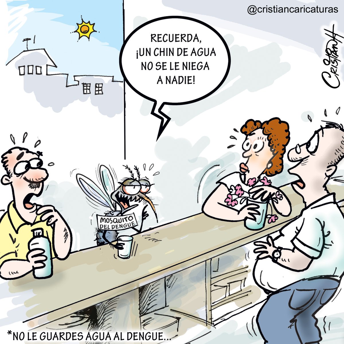 criscaricaturas's tweet photo. No le guardes agua al dengue
Mi caricatura del lunes 30 de octubre en el periódico @ElDia_do
.
.
.
.
#Dengue #AguaLimpia #emergencia #pruebasPCR #MosquitoAedes #criscaricaturas https://t.co/Arlfj7xfMx