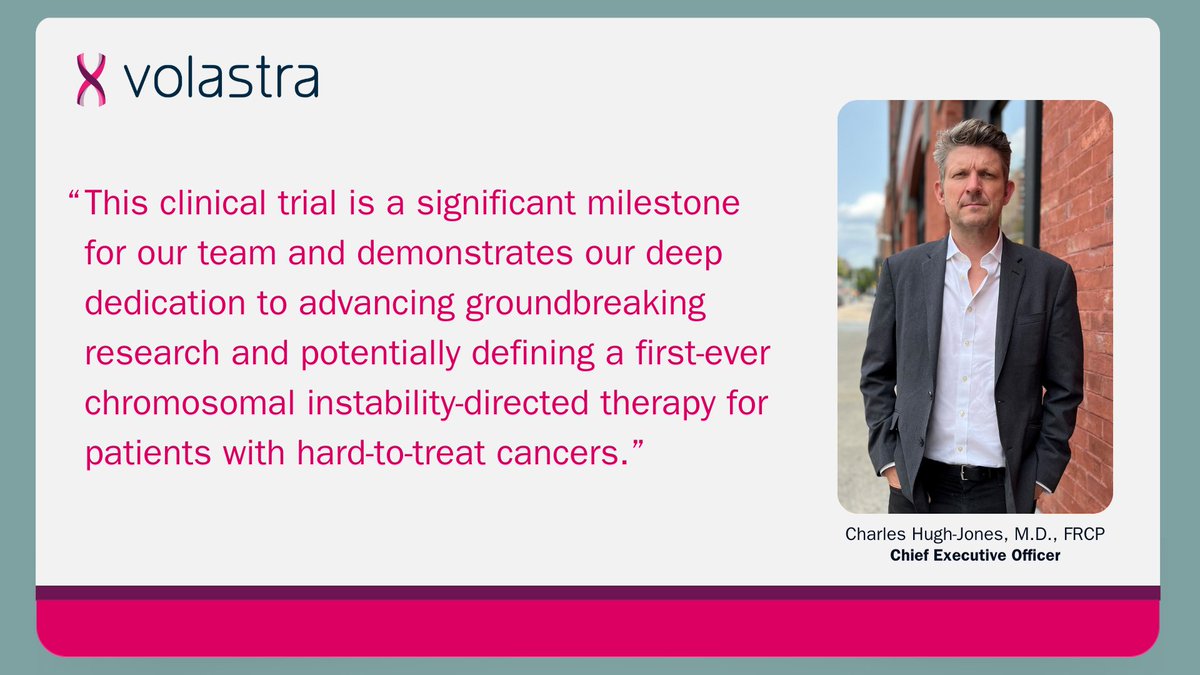 VolastraTx's tweet image. We've dosed the first patient in our #clinicaltrial of VLS-1488, our internally discovered #KIF18A inhibiting drug designed to treat patients with advanced cancers characterized by high levels of chromosomal instability: bit.ly/3QkleIb.