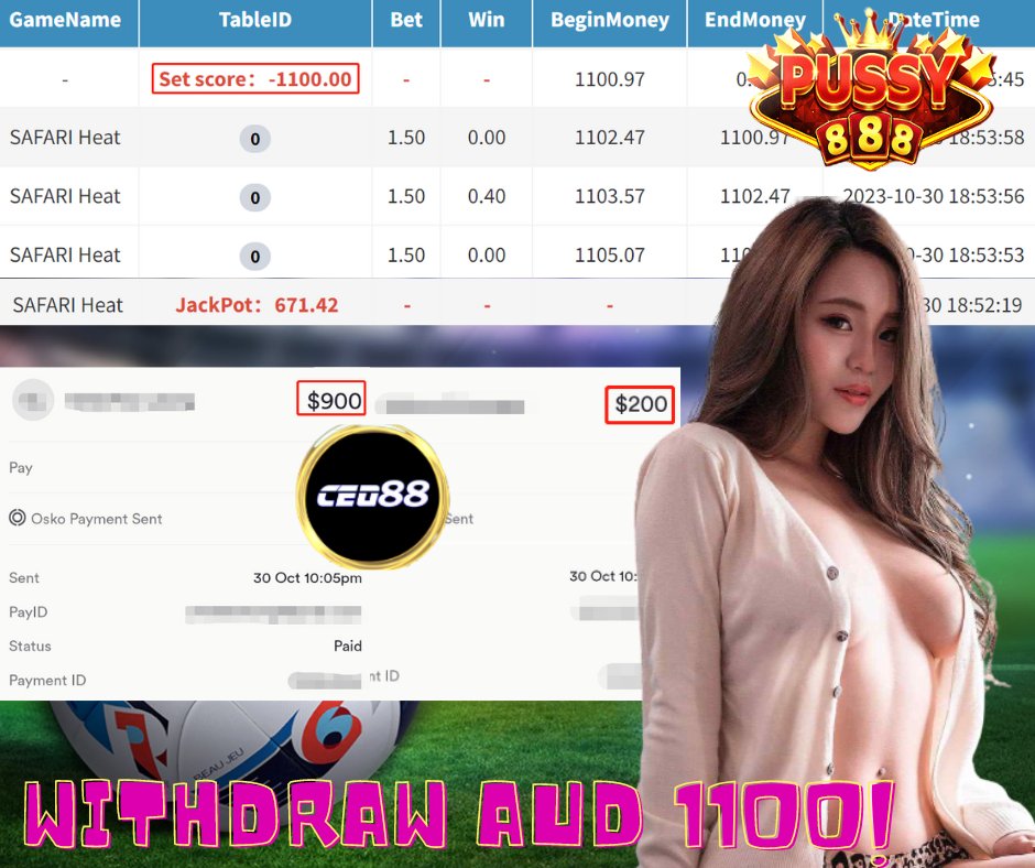 CEO88AUS's tweet photo. ‼️ CONGRATS TO CEO WINNER‼️

 🖥Game : Pussy888
🎰Slot : Safari Heat
🏧Deposit: 200$
💰Withdraw : 1100$

#OnlineCasino #GamblingTwitter #gambleresponsibly #CEO88 #Winlikeaboss #OnlineRummy #Australia #GamblingTwiitter

📱Register With Us Get Free $18 💁‍♀️https://t.co/g6C6mGNUjr https://t.co/nHXR03CE7t