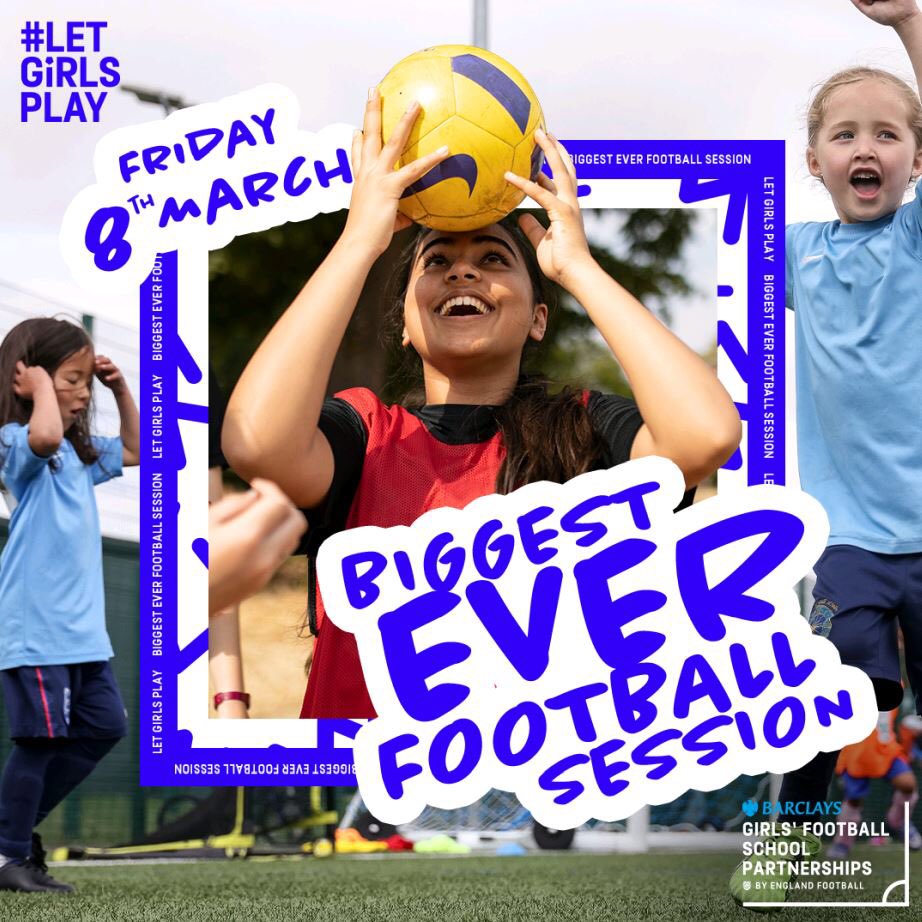 #LetGirlsPlay Biggest Ever Football Session is back ⚽️

To get involved:

1️⃣ Use the link below to register
2️⃣ Download your 🆓 toolkit
3️⃣ Get your school involved!

📅 Friday 8th March 2024 on #InternationalWomensDay

Find out more 👇
afpe.org.uk/news/656476/Le…
