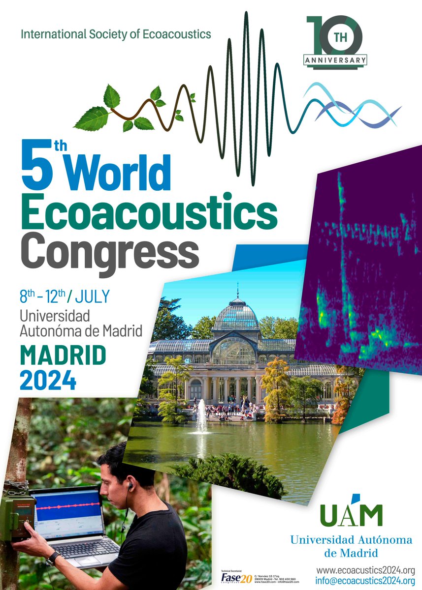 Diego Llusia (@diegollusia) on Twitter photo I am pleased to announce the 5th World Ecoacoustics Congress that will be held in Madrid from 8-12th July 2024, organised by the International Society of Ecoacoustics and <a href="/UAM_Madrid/">UAM Autónoma Madrid</a>.
Save the date and follow us for news! @ecoacoustics2024 #ecoacoustics2024 I am pleased to announce the 5th World Ecoacoustics Congress that will be held in Madrid from 8-12th July 2024, organised by the International Society of Ecoacoustics and <a href="/UAM_Madrid/">UAM Autónoma Madrid</a>.
Save the date and follow us for news! @ecoacoustics2024 #ecoacoustics2024