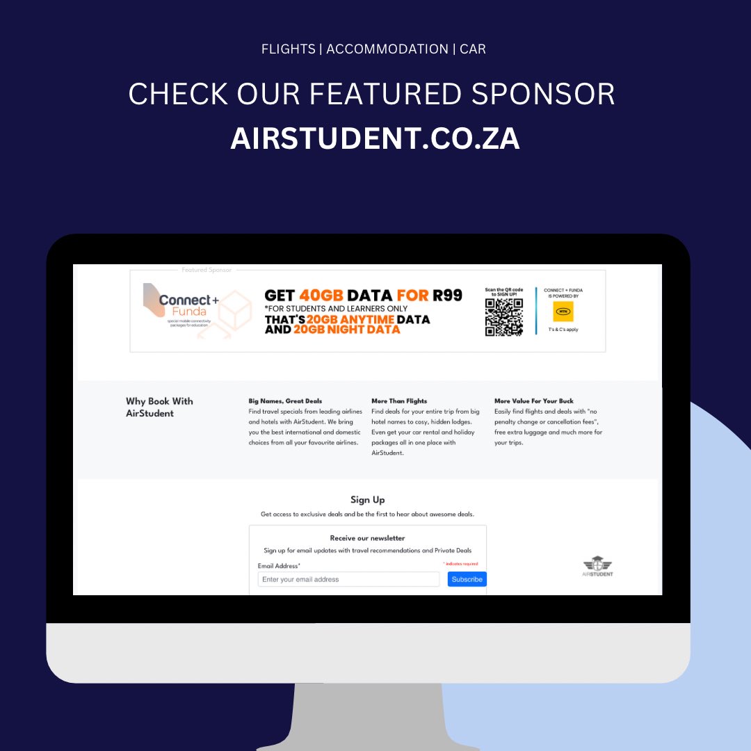 airstudentSA's tweet photo. Check out the latest featured sponsor on our website.
All students and learners should definitely make the most of this amazing deal! Visit https://t.co/tVsbxawaRi to find out more ππ₯οΈ https://t.co/tiF253NDiT