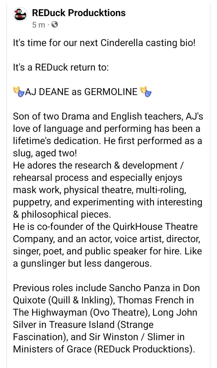 Up next in our casting bios for Cinderella at the <a href="/FisherTheatre/">BungayFisherTheatre</a> is the fabulous REDuck return of

🎭 @aj_deane as GERMOLINE🎭

🎟️🎟️
fishertheatre.org/FisherTheatre.…