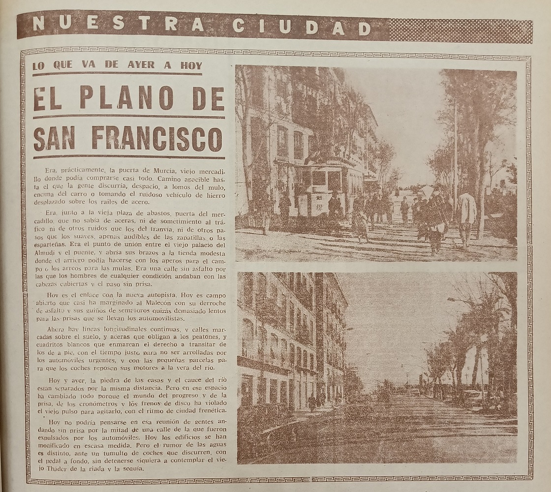 ArchivodeMurcia's tweet photo. Era, prácticamente, la puerta de #Murcia, viejo mercadillo donde podía comprarse casi todo. Camino apacible hasta el que la gente discurría, despacio, a lomos del mulo, encima del carro o tomando el ruidoso vehículo de hierro desplazado sobre los raíles de acero.
#AMMU Línea 1977 https://t.co/yDMTFdi4Fz
