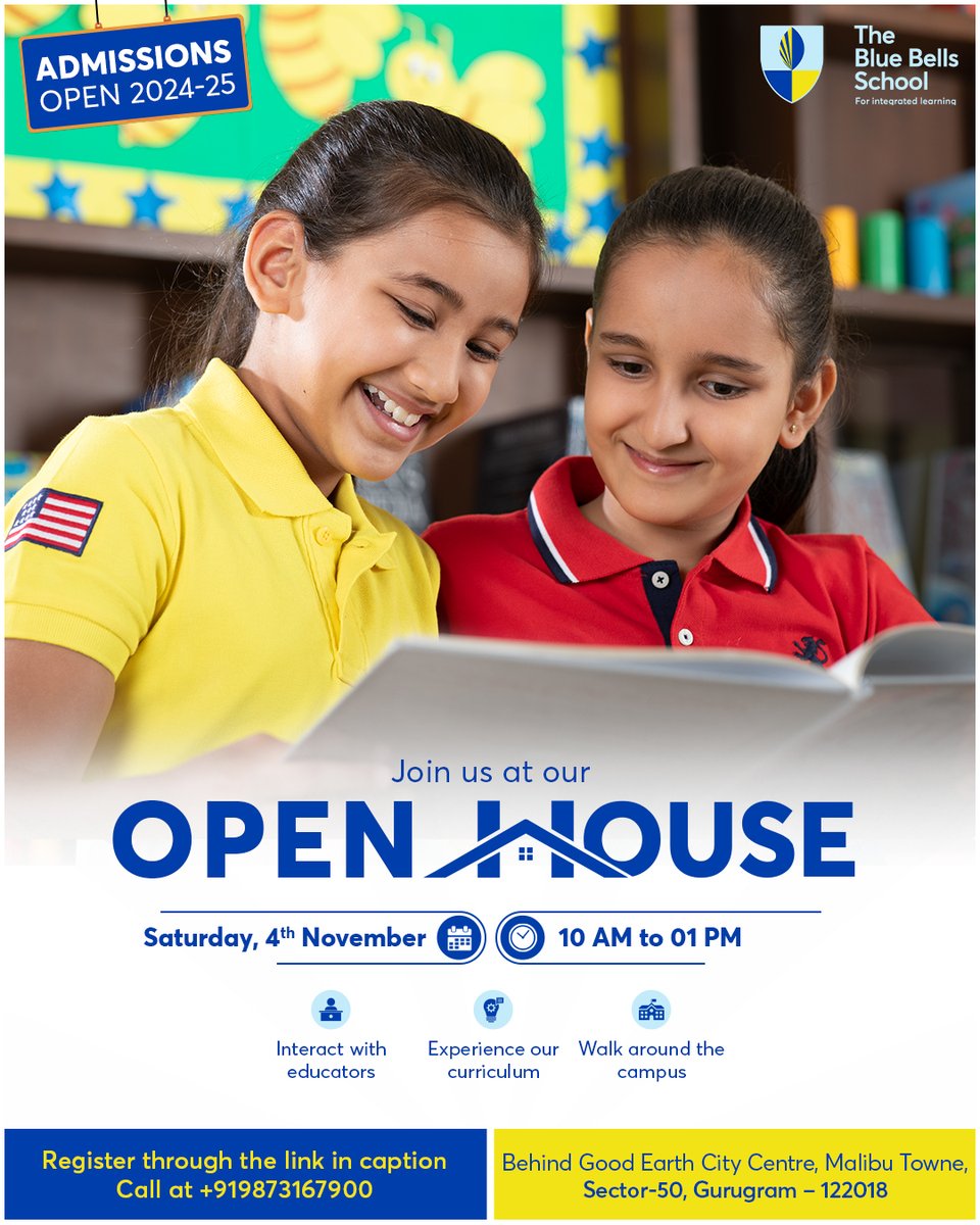 Curious about your child's education at #TheBlueBellsSchool? Join us for our #OpenHouse event to step into your child's world & experience their learning journey firsthand.  Register through link: bit.ly/3qH1lCs #BestSchoolInGurugram #ExperientialLearning #OpenHouseEvent