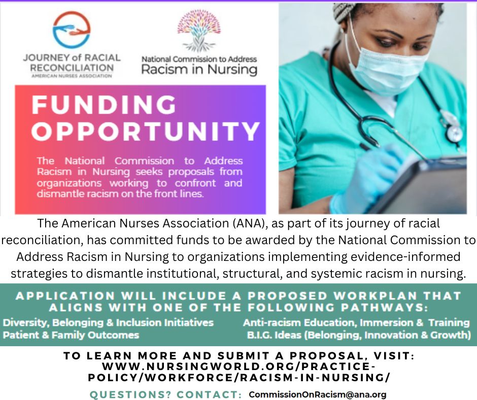 Consider applying for this funding opportunity, designed to support initiatives addressing racism in nursing. Deadline for submission is December 1!  

Click here to read more and submit a proposal.
4850206.fs1.hubspotusercontent-na1.net/hubfs/4850206/…