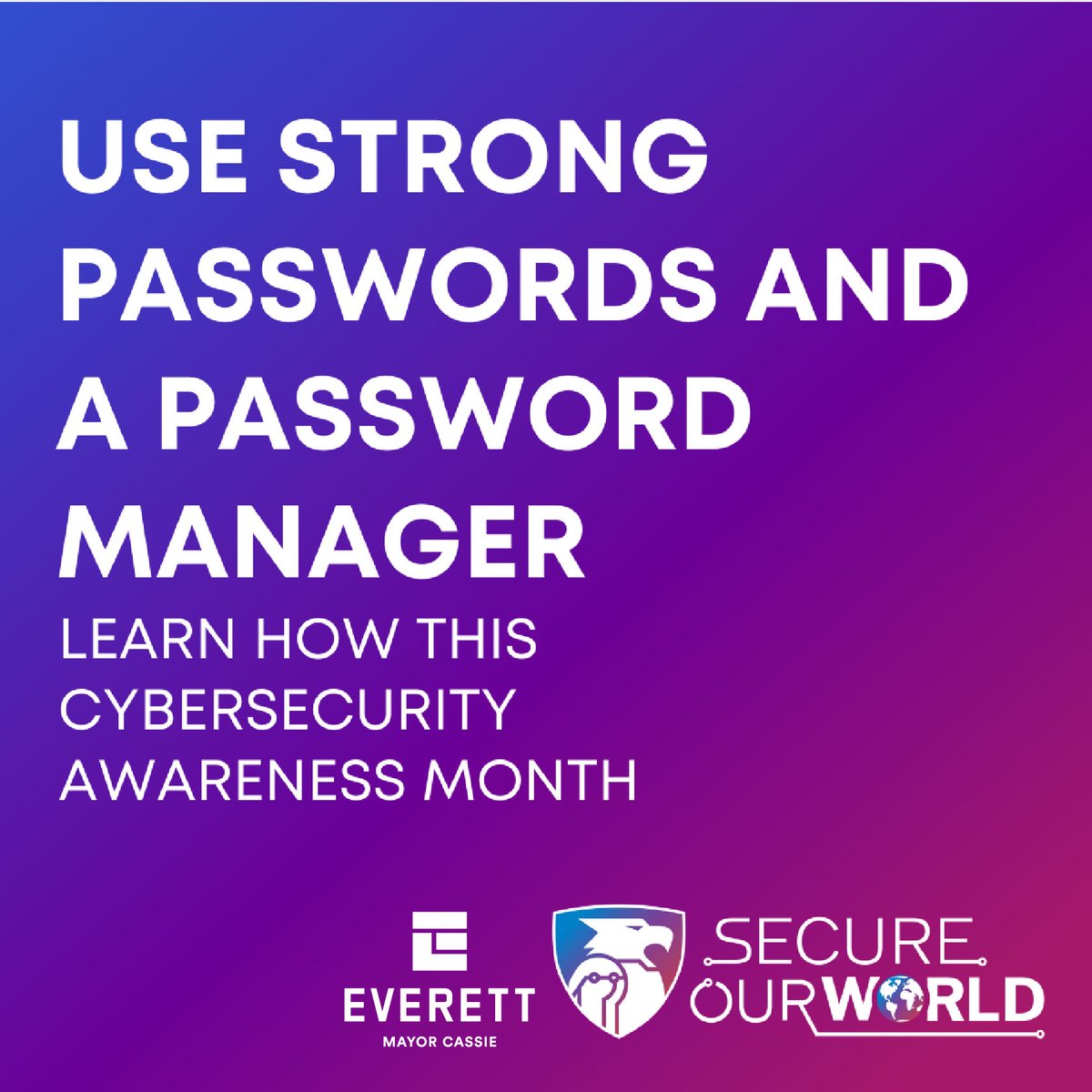 Did you know the average person has more than 100 passwords at any given time? Here’s a pro tip: a Password Manager can help you create strong, unique passwords for each account. #CybersecurityAwarenessMonth #SecureOurWorld #passwordsecurity
Learn more: everettwa.gov/cybersecurity