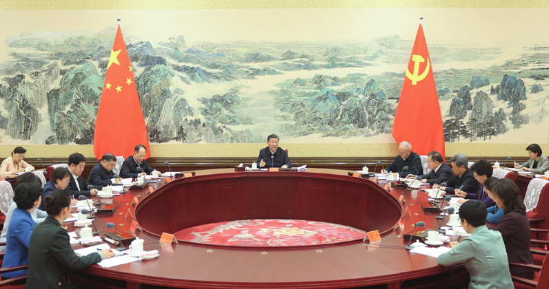 Xi's changing priorities for women in China: 2018: 'Help women [balance] family and work and be new-age women with responsibilities to society and contributions to families' 2023: 'Cultivate a new type of marriage and parenting culture, promote...policies to support childbirth'