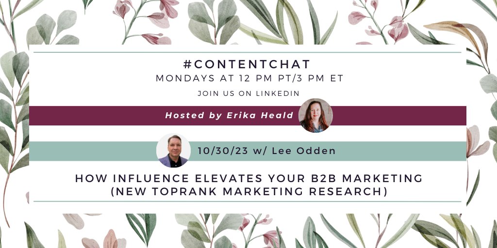 Want to learn about the latest research on B2B Influencer Marketing and the implications for content? Today I join @SFerika at 2pm CT for #ContentChat to share data and best practices of the most successful B2B brands. Join us! linkedin.com/events/10-30-2…