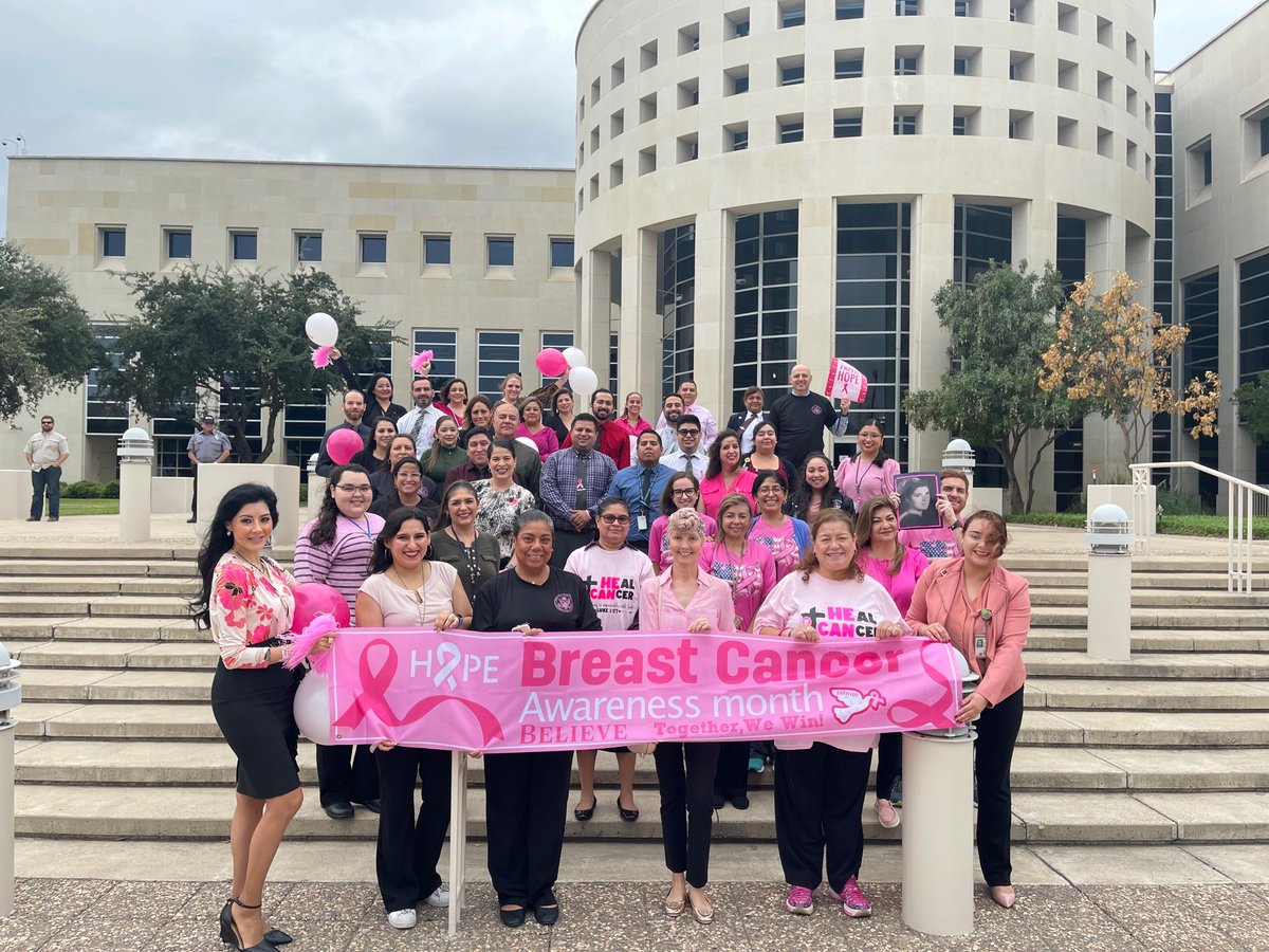 SDTXUSProbation's tweet photo. In honor of Breast Cancer Awareness Month, judiciary staff joined hands at the George P. Kazen Federal Building &amp; U.S. Courthouse to drive awareness, support, &amp; change. Thank you to the Stronger Together Foundation for raising awareness and making a difference in the community. https://t.co/bFbaLAjTa7
