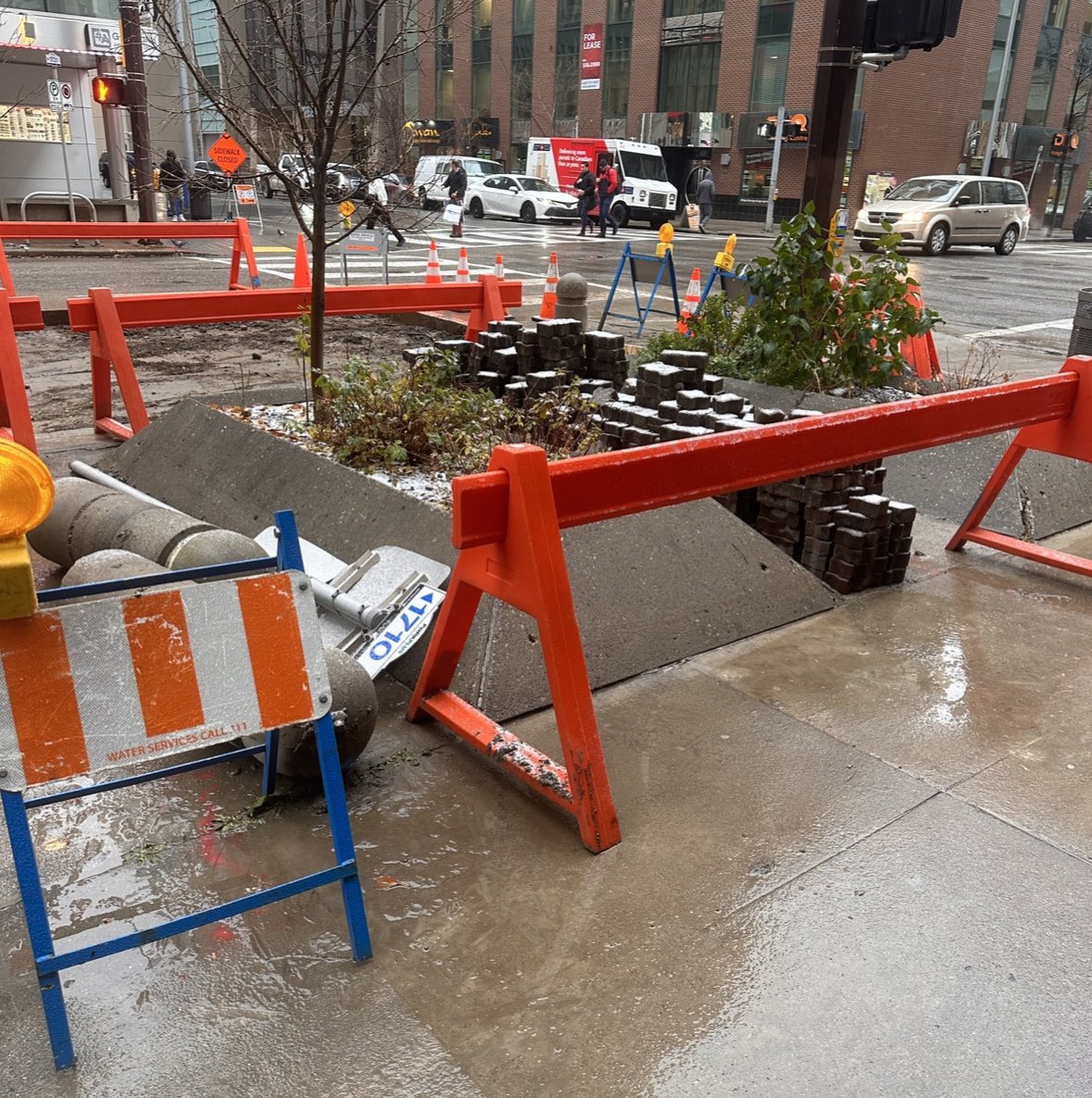 DavidColonnaClo's tweet photo. @cityofcalgary @YYCTKW as small business  on the corner of 6ave &amp; 6 St SW who has had windows smashed on several occasions I am concerned by the pile of bricks left behind following a waterline repair. I guarantee one or more of those bricks will end up breaking my windows. https://t.co/Zqq1ZQGDKn
