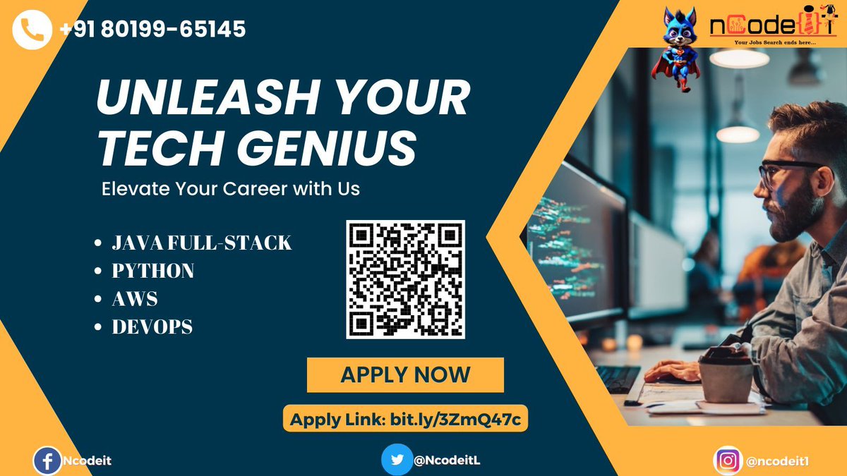 NcodeitL's tweet photo. Unleash Your Tech Genius!  
Join our Job-Oriented Program = https://t.co/XJXSs5AeiR 

For more updates, join Telegram Channel: https://t.co/G0ZkYjhYCb 
WhatsApp Group: https://t.co/69xh9neZhg 

#jobtraining #skills #itskills #itstaffing #staffing #jobs #ncodeit https://t.co/T37EKdGjm8