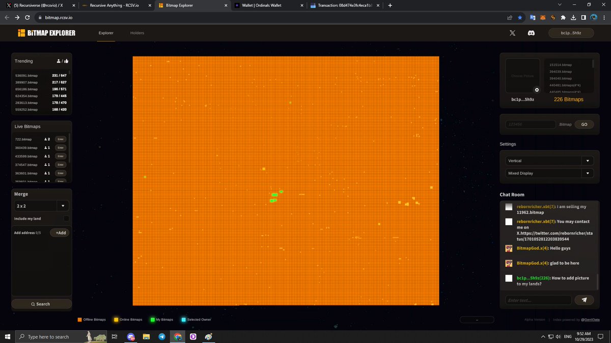 alextraxer's tweet image. Like my lands. Right in the middle of the map &amp;lt;3 
Imagine time when every land will be equal to a web3 app. What do you think the price of these lands will be?
LFG🚀 #bitcoinmap #ordinals @Recursiverse_io @ordinalswallet