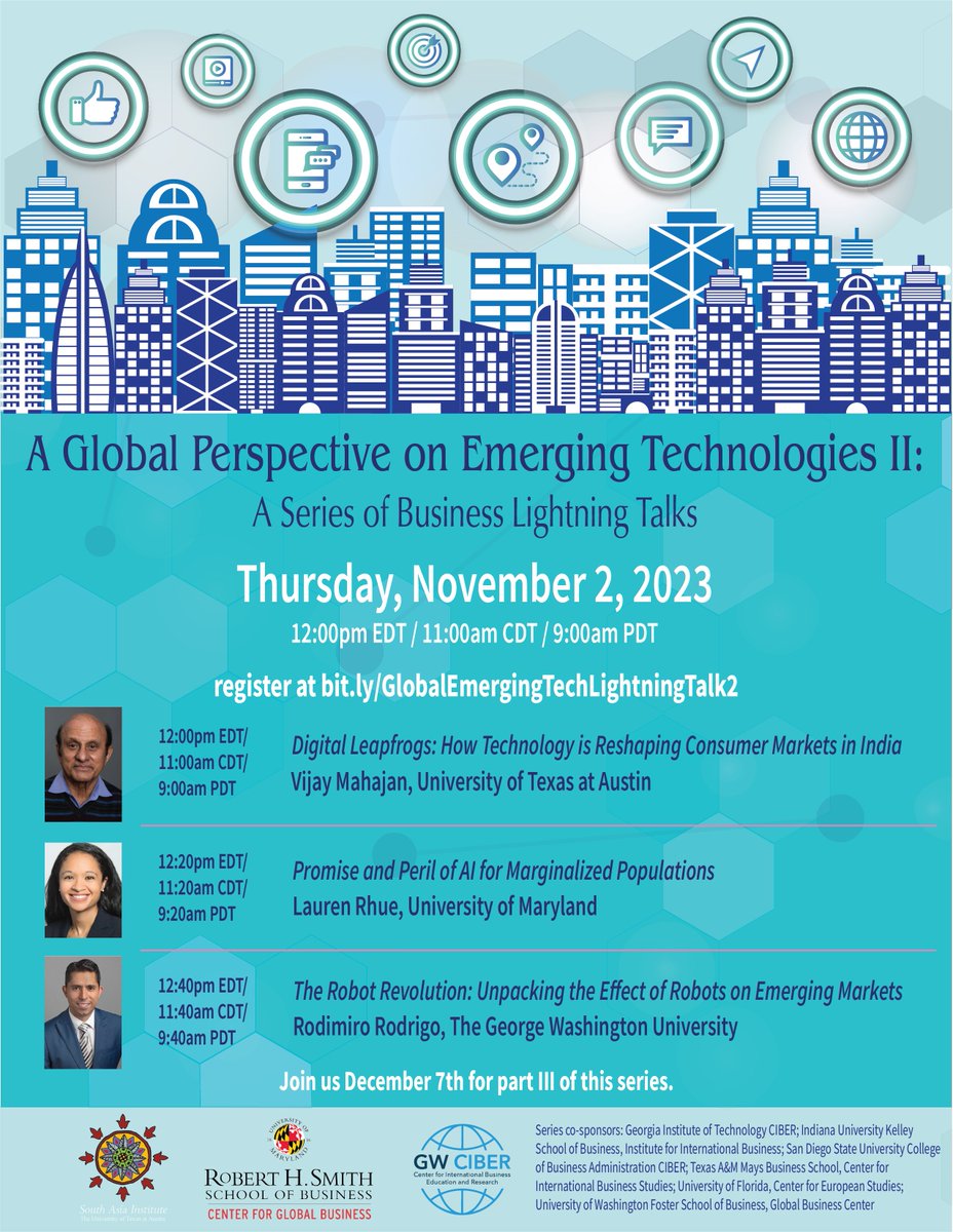 Join us on Nov 2 for the second virtual lightning talk on global perspectives on emerging technologies, 
featuring the GWSB Assistant Professor of International Business Dr. <a href="/RodimiroRodrigo/">Rodimiro Rodrigo</a> 
Register: bit.ly/GlobalEmerging…

<a href="/AnnaHHelm/">Anna H. Helm</a> <a href="/gwbusiness/">The GW School of Business</a> <a href="/ElliottSchoolGW/">The Elliott School</a>