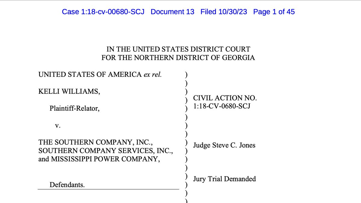 BREAKING: A #whistleblower lawsuit filed today w/ @GovAcctProj alleges massive fraud surrounding the federal financing of a failed Mississippi 'clean coal' power plant by Southern Company, the US' second largest utility. The lawsuit could result in over $1 billion in damages.🧵