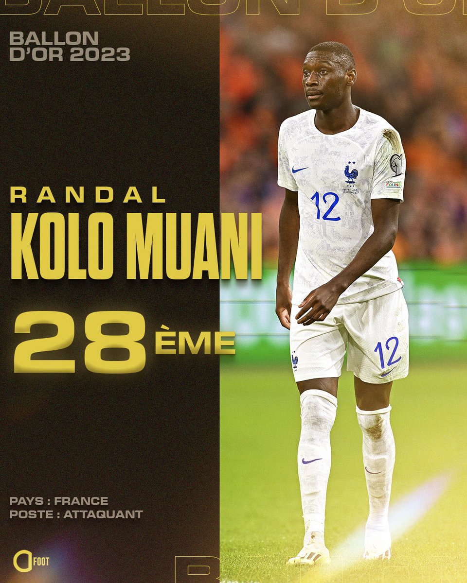 ActuFoot_'s tweet photo. 🚨 28ème du #BallonDor   : 

𝗥𝗮𝗻𝗱𝗮𝗹 𝗞𝗢𝗟𝗢-𝗠𝗨𝗔𝗡𝗜 🇫🇷 https://t.co/CvIQIAa0Gy