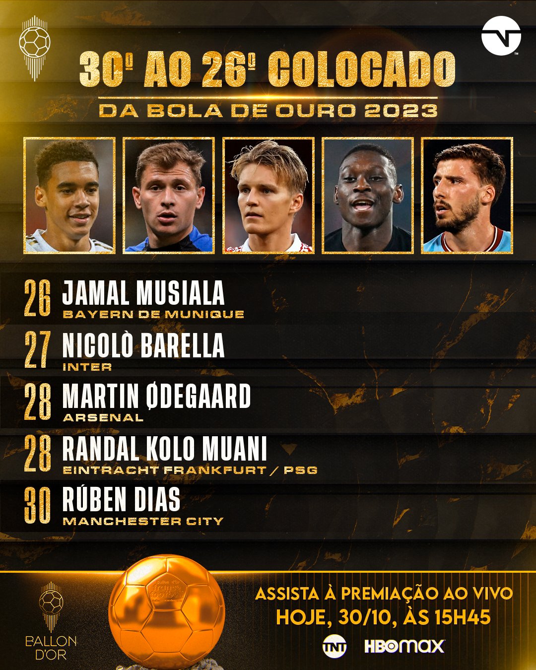 TNT Sports Brasil - OS CONCORRENTES À BOLA DE OURO! Essa é a lista com os  30 nomes que vão disputar o título de melhor jogador do mundo! Sentiu falta  de alguém? #