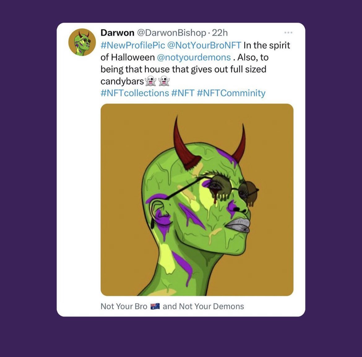 NotYourBroNFT's tweet photo. π§ββοΈ Community Spotlight π§ββοΈ
Seeing holders spend their Pickle Points on merch is π₯Ήπ₯Ήπ₯Ή
And who else is going full #NotYourDemons for Halloween π§ββοΈπ§ββοΈπ§ββοΈ
#Notyourbro #itsamovement #nftcommunity https://t.co/5jyuzSll1A