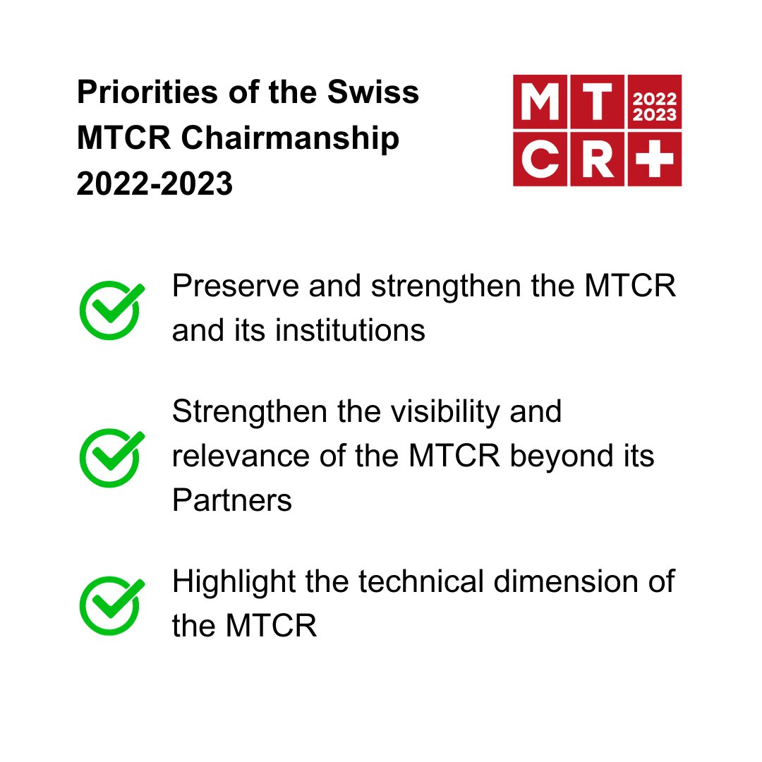 MTCR_Chair's tweet image. #MTCR Plenary Week 2023 in Rio de Janeiro 🇧🇷!
#Switzerland will transfer the MTCR Chair to #Brazil this week. Before handing over, let's recall 🇨🇭 #priorities during the period 2022-2023. Have a look below👇

#missile #nonproliferation