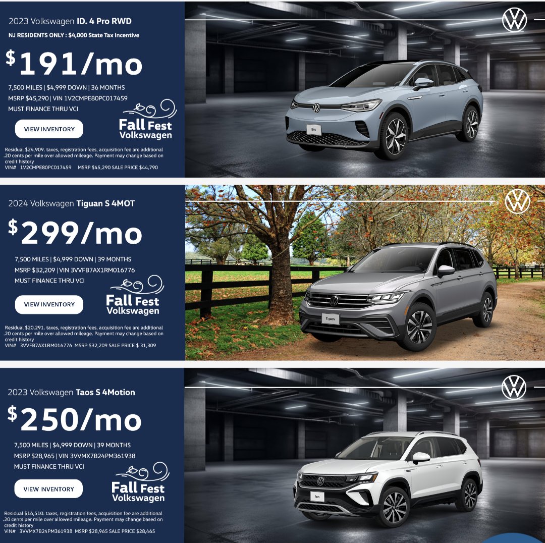 EVs are expensive! Err... Wait now... What's this ad Im seeing? Just got served this ad from a local VW dealer (hamiltonvw.net/newspecials.ht…). Get a VW id.4 Pro RWD for $191/month, cheaper than either comparable compact gasoline SUVs advertised in the same ad. That is a CHEAP lease.