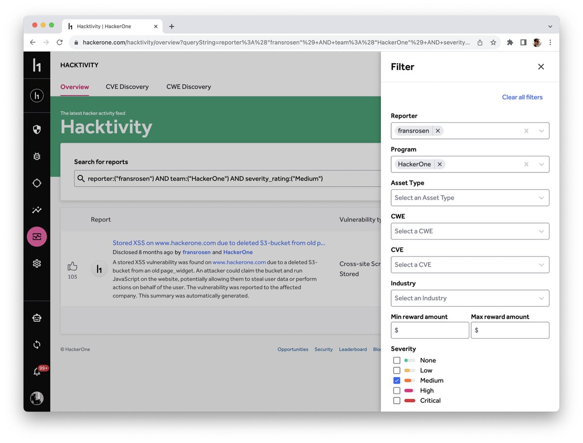 jobertabma's tweet image. Today we’re publicly launching the new @Hacker0x01 Hacktivity! It comes with many new filtering capabilities, a more intuitive UI, powerful search, and better performance. Check it out at hackerone.com/hacktivity and let us know what you think!