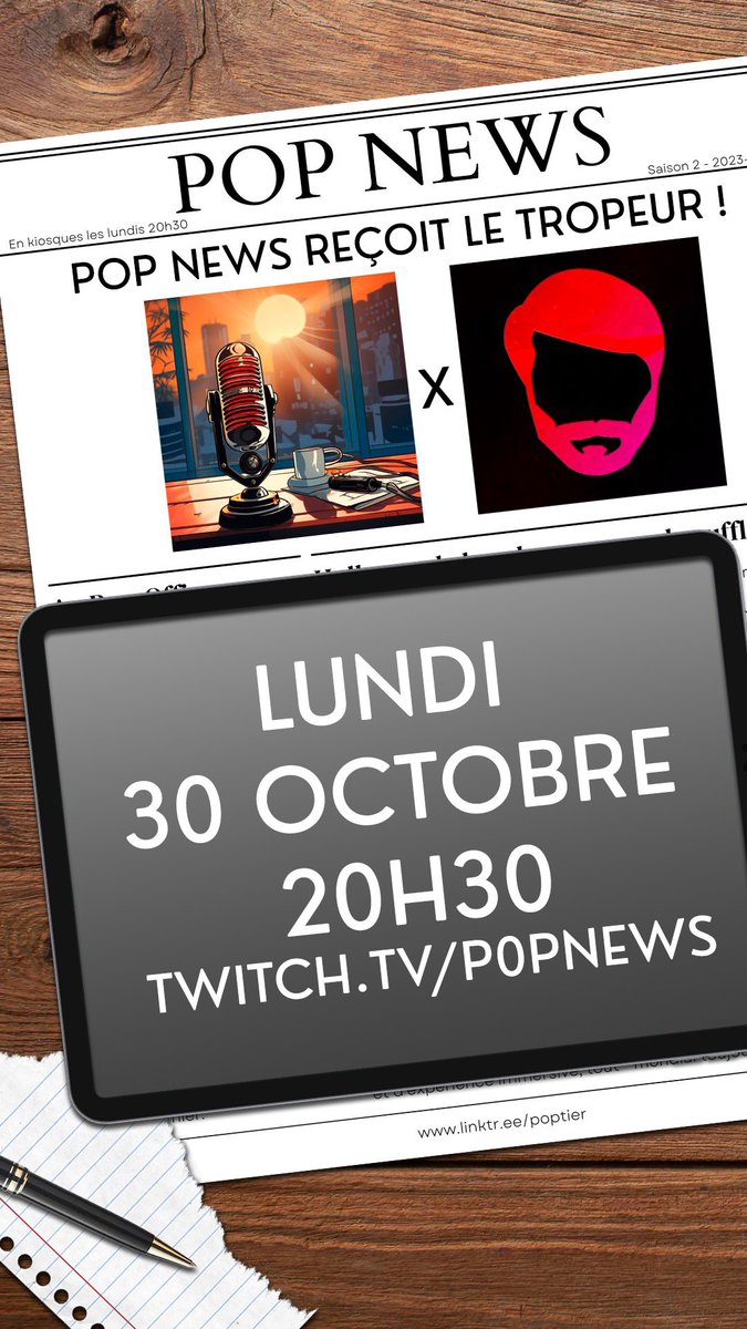 PopNewsP0dcast's tweet photo. On reçoit @LeTropeur dans Pop News ce soir sur @TwitchFR à 20h30 ! Ça se passe ici : https://t.co/kIJj6hOVst https://t.co/1fkG4RSY3y