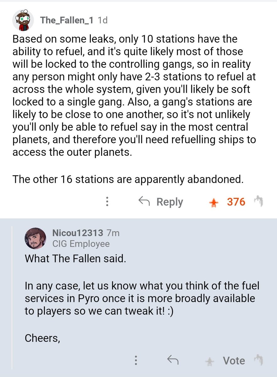 Tree0311_SC's tweet image. reddit.com/r/starcitizen/…
Starfarer and refueling are finally going to be viable. Also this wasn&apos;t leaked, they told us during CitizenCon. Helps to pay attention folks...
#StarCitizen #PyroSystem