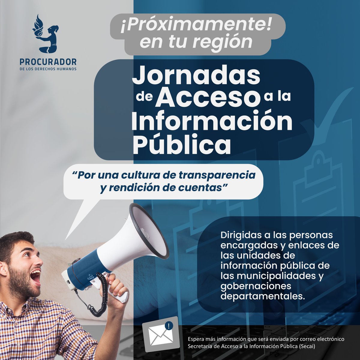 📍!Próximamente en tu región!
🔵Jornadas de Acceso a la Información Pública

📢 "Por una cultura de transparencia y rendición de cuentas"

#AccesoALaInformación