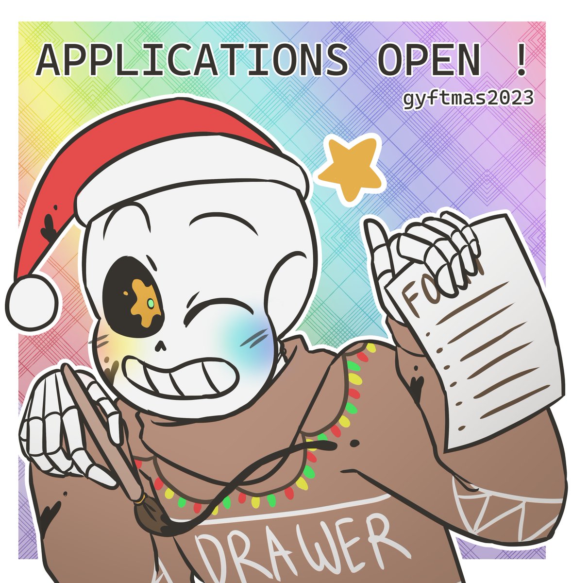 🎄APPLICATIONS ARE OPEN🎄
🎁How to sign up: send us an email at gyftmas.2023@gmail.com with 'GYFTMAS23' as a title, and wait for our reply! Remember to read our rules first!
🎁Don't forget to join the discord server with the link at the end of the form!