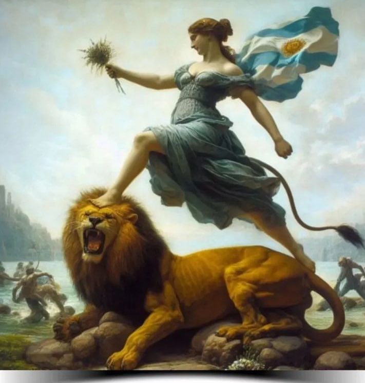 Oid el ruido de rotas cadenas:  Ved en trono a la noble Igualdad. Se levanta a la faz de la tierra  Una nueva y gloriosa Nación:  Coronada su sien de laureles  Y a su planta rendido un León.