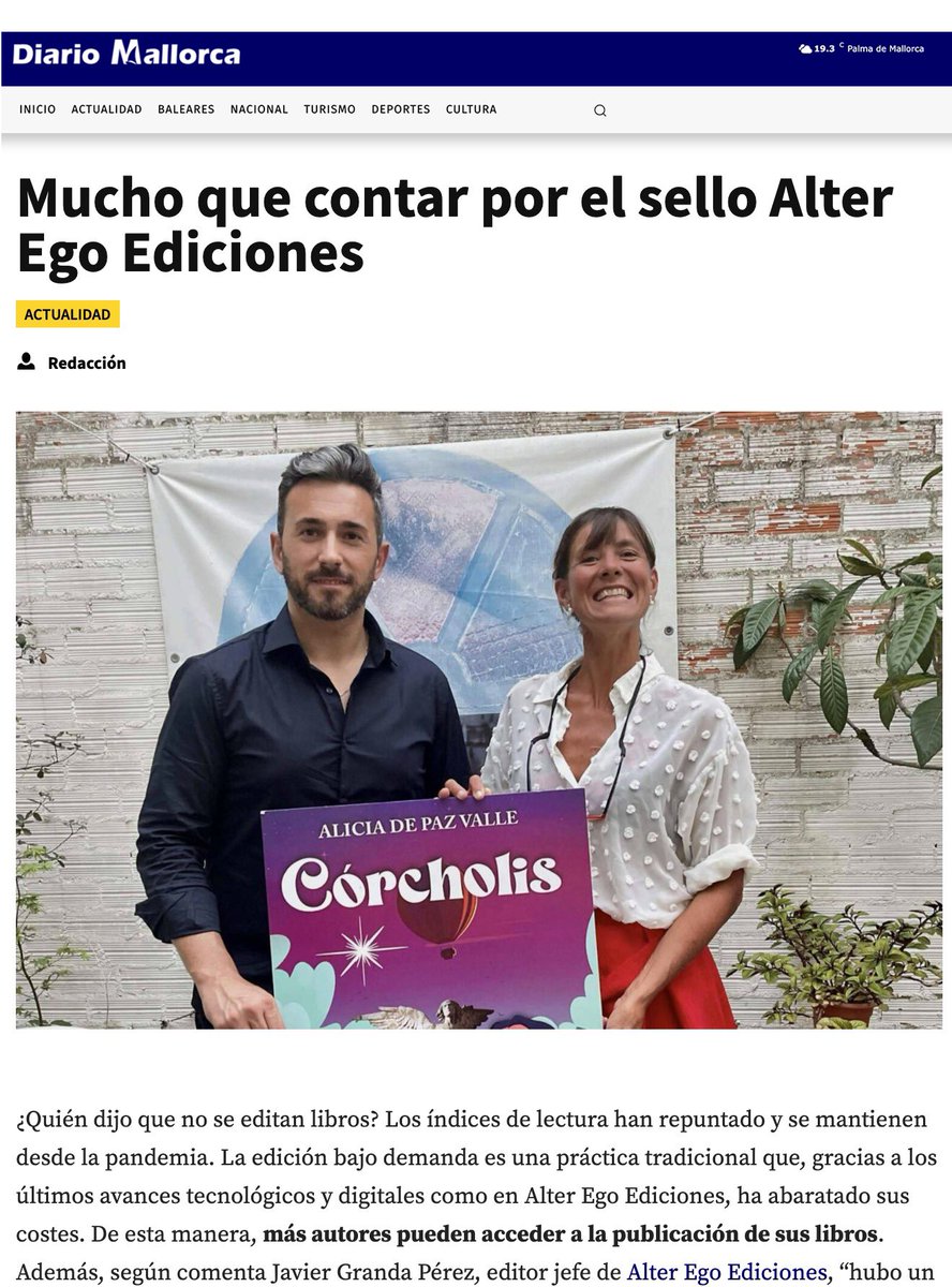 AlterEgoEdicion's tweet photo. Hoy en #DiarioMallorca hablamos de #libros y #literatura
—
#AlterEgoediciones #libro #Mallorca https://t.co/WbejjqUlTq