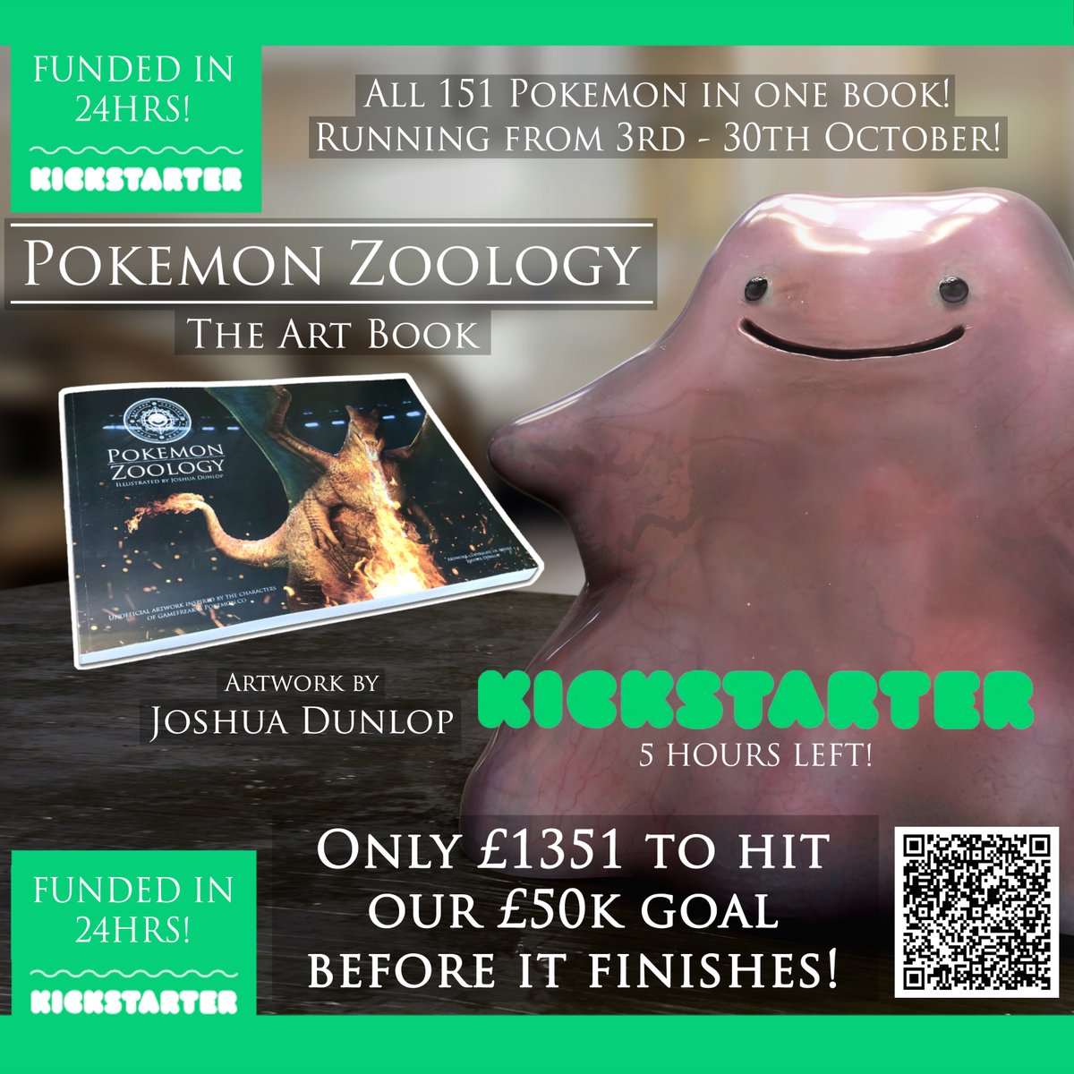 JRRDunlop's tweet photo. Only 5hrs left until the Kickstarter finishes!
https://t.co/dGTptBntsI
Can we make it to £50k before the time runs out?
#pokemon #PokemonZoology #pokemonbook #kickstartercampaign #kickstarter #KickstarterLaunch #kickstarterbooks #artbook #joshuadunlop https://t.co/20V0f12yrH