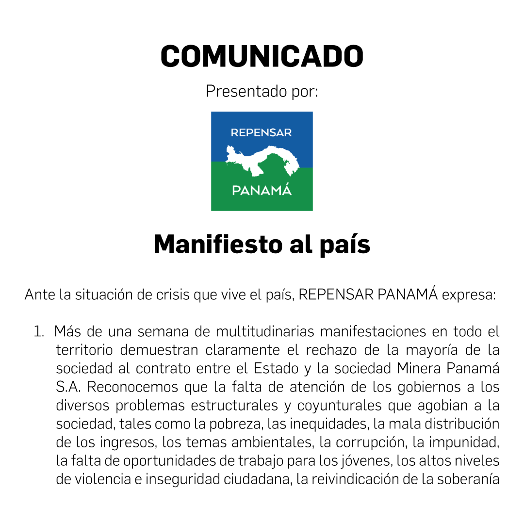 prensacom's tweet photo. COMUNICADO presentado por @repensarpanama 

Las afirmaciones, opiniones, recomendaciones y todo lo expresado en este comunicado son responsabilidad única de sus autores y quienes sufragan su publicación. https://t.co/q9YajUOxTd