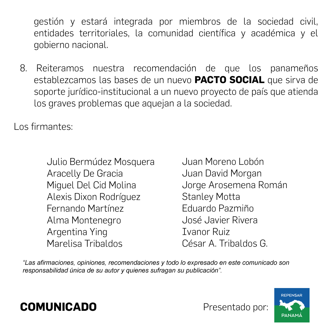 prensacom's tweet photo. COMUNICADO presentado por @repensarpanama 

Las afirmaciones, opiniones, recomendaciones y todo lo expresado en este comunicado son responsabilidad única de sus autores y quienes sufragan su publicación. https://t.co/q9YajUOxTd