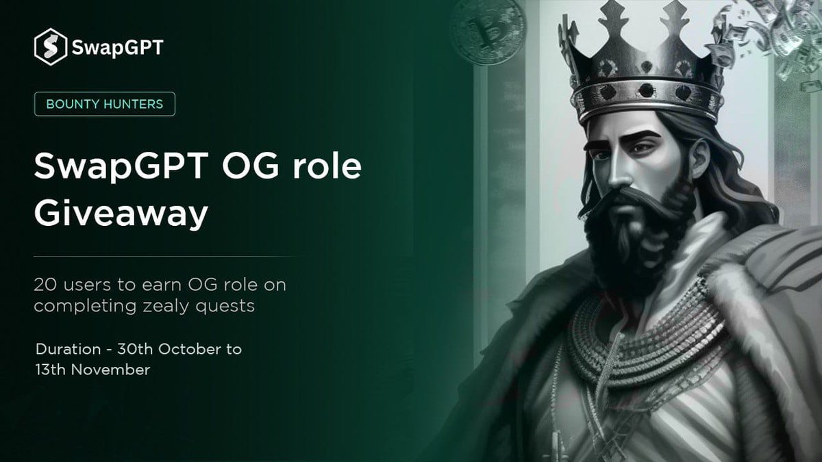 PanoraExchange's tweet photo. Are you ready for the first campaign of @SwapGPT?

🚨 SwapGPT OG Role Giveaway 🚨

Join the first campaign of SwapGPT. Complete the zealy quests on https://t.co/Q4FTvZudI1 and stand a chance to get the OG role directly. 🙌

We are rewarding first 20 users to complete all the quests with the role. 🥳🥳

#DeFi #Crypto #Web3 #AI