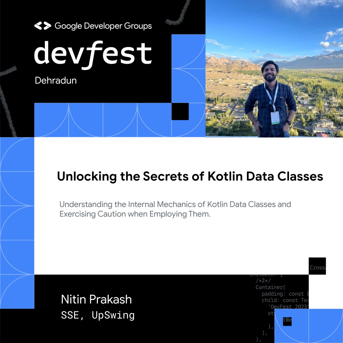 GDG Dehradun (@gdg_dehradun) on Twitter photo We are honored to have once again with us <a href="/NitinDroid/">Nitin Prakash</a>, Senior Software Engineer at Upswing Financial Technologies, for the highly anticipated and groundbreaking Devfest 2023. 💯
Join us for his captivating talk at Devfest, happening on November 5th, 2023 🚀 We are honored to have once again with us <a href="/NitinDroid/">Nitin Prakash</a>, Senior Software Engineer at Upswing Financial Technologies, for the highly anticipated and groundbreaking Devfest 2023. 💯
Join us for his captivating talk at Devfest, happening on November 5th, 2023 🚀