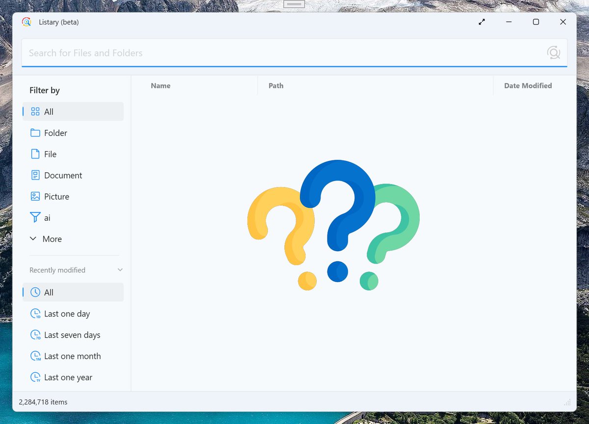 What would be a good thing to put on the start page of Listary's large file search window?🤔 Recently opened files? Search history? Display all files directly?