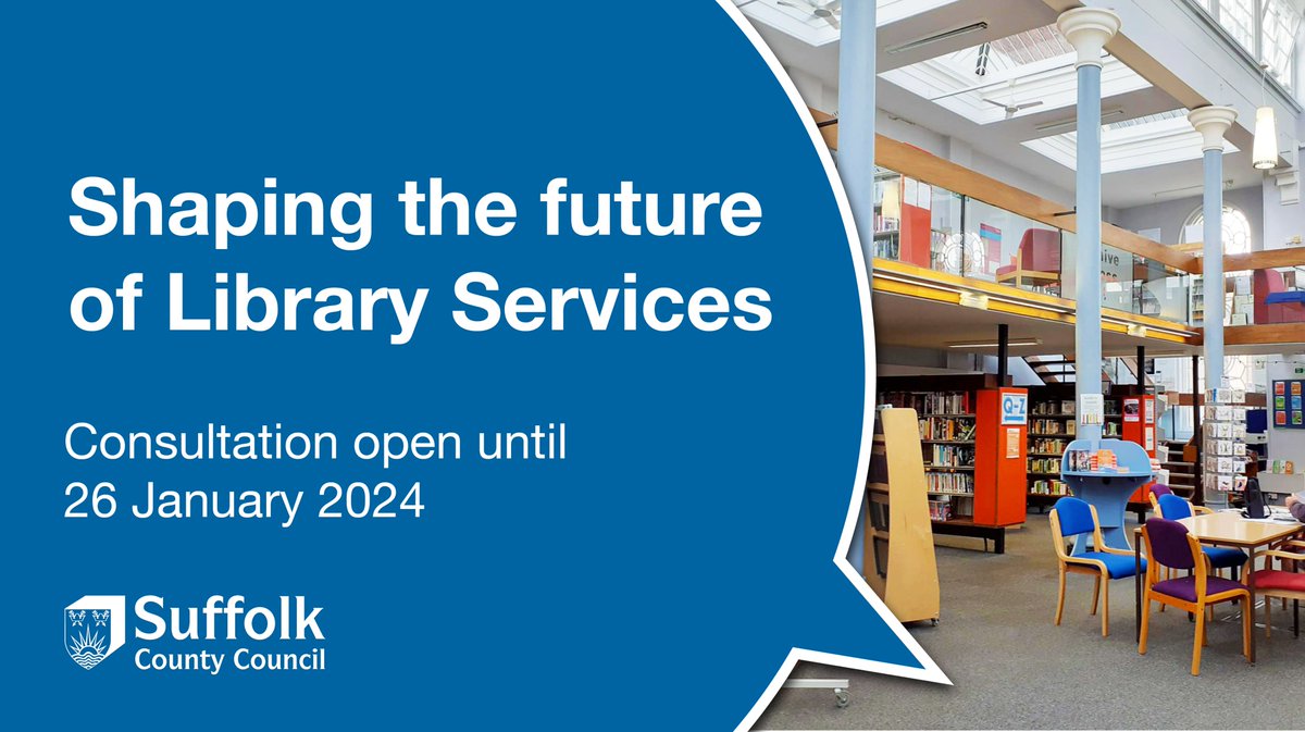 suffolkcc's tweet image. Help us shape the future of library services in Suffolk!

As we look ahead to awarding a new library contract in 2025, we want to hear from you about what you most value from your library services.

Visit suffolk.gov.uk/LibraryConsult… to share your views, before 26 January 2023.