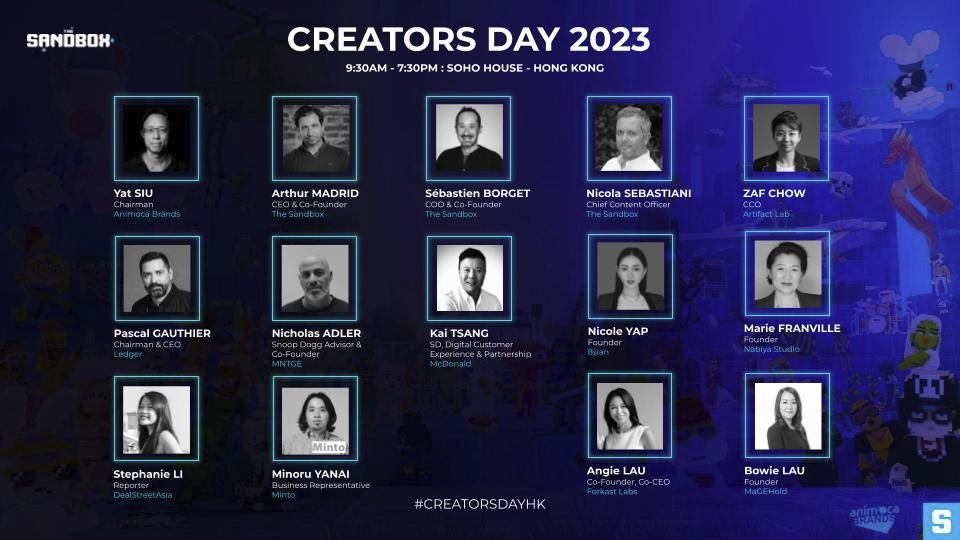 MEET THE SPEAKERS! 📣 Join us for special panels, fireside chats and much more! 🇭🇰

🔹 #CreatorsDayHK is this Friday! 🔹

Register: lu.ma/thesandboxhkcr…