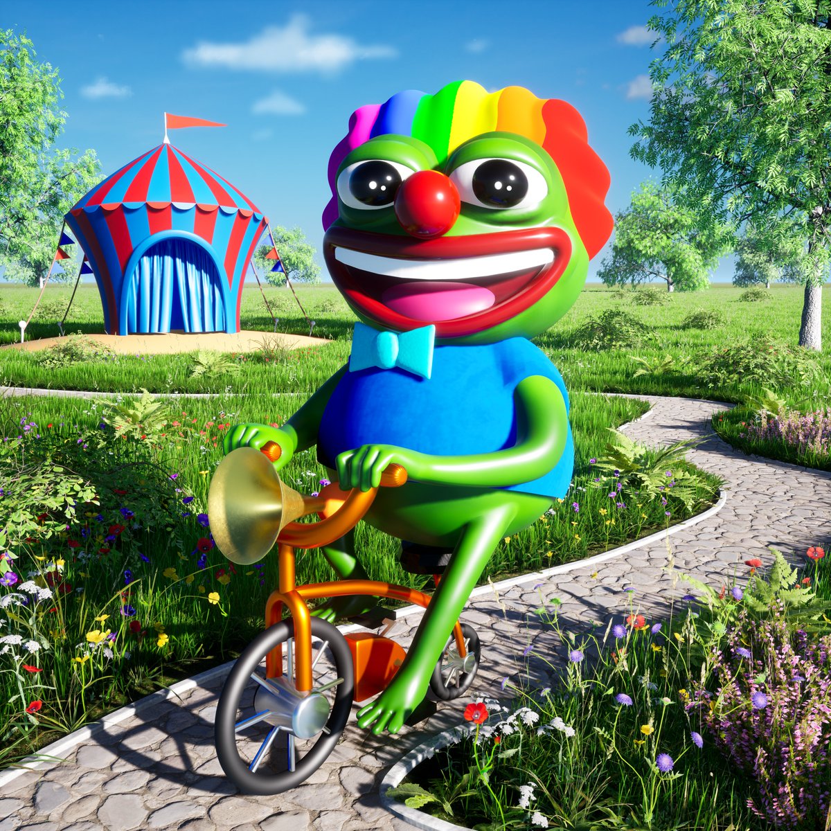 TrystanNFT's tweet image. GM NFT FAM 🎉🚀

🤡Start your week with a smile, courtesy of Pepe the Clown! 😄

#MondayFun #nftart #memart #pepeart #3Dartist