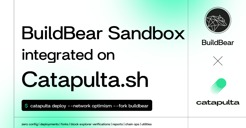 catapulta_sh's tweet photo. Catapulta integrated BuildBear Sandbox to allow seamless deployments into private testnets 🐻

Discover in this blog post how @_BuildBear Sandbox can help you to perform E2E integrations with production network snapshots.