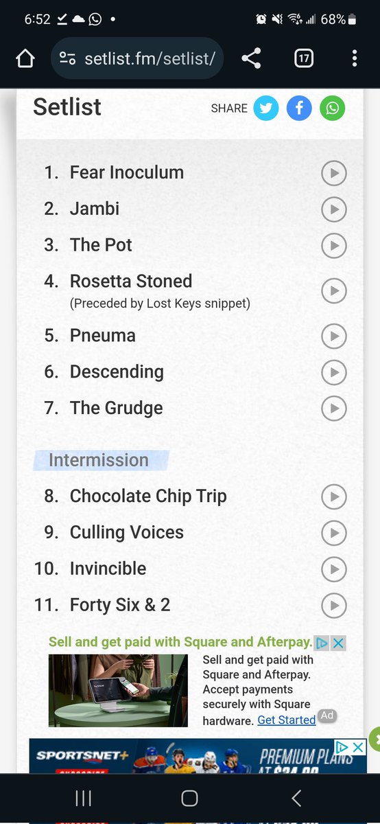 FerhanKhan_33's tweet image. Last night&apos;s setlist from Winnipeg 
#Tool2023🇨🇦